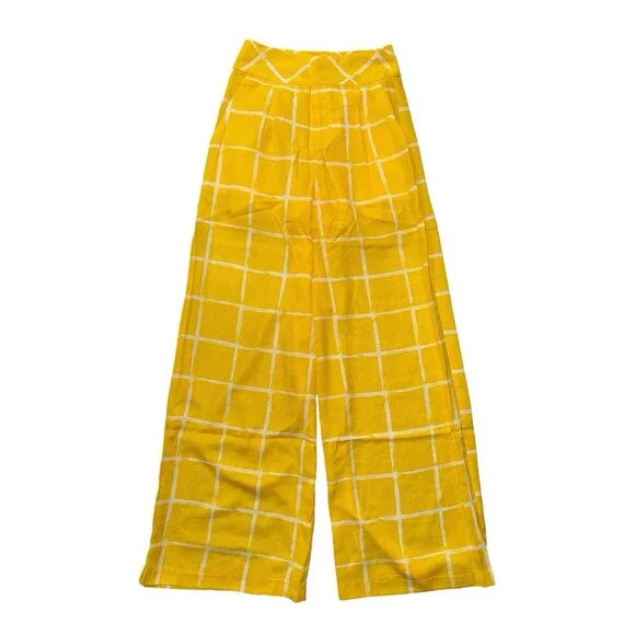 Moon River Yellow Windowpane Wide Leg Pants S High Waist Palazzo Summer NWT - Picture 2 of 8